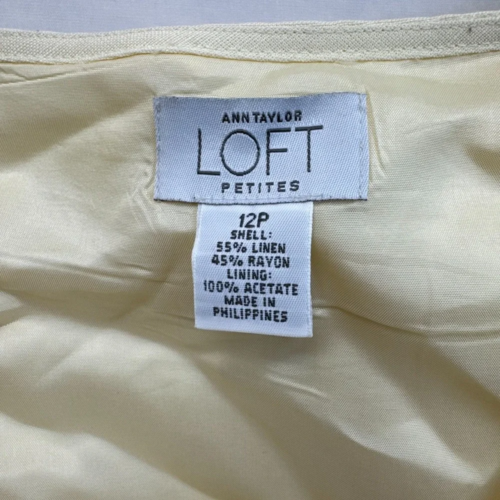 Ann Taylor LOFT Skirt Womens Petites 12P Cream Rayon Blend Ruffle Hem Side Zip